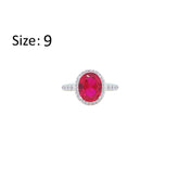Asfour Crystal Halo Ring With Fuchsia Oval Design In 925 Sterling Silver-RM0159-F-9