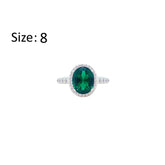Asfour Crystal Halo Ring With Emerald Green Oval Design In 925 Sterling Silver-RM0159-G-8