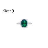 Asfour Crystal Halo Ring With Emerald Green Oval Design In 925 Sterling Silver-RM0159-G-9