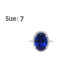 Asfour Crystal Halo Ring With Blue Oval Design In 925 Sterling Silver-RM0160-B-7