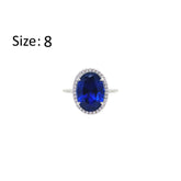 Asfour Crystal Halo Ring With Blue Oval Design In 925 Sterling Silver-RM0160-B-8