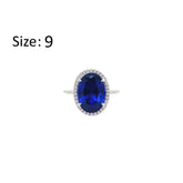 Asfour Crystal Halo Ring With Blue Oval Design In 925 Sterling Silver-RM0160-B-9