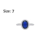 Asfour Crystal Halo Ring With Blue Oval Design In 925 Sterling Silver-RM0161-B-7