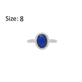 Asfour Crystal Halo Ring With Blue Oval Design In 925 Sterling Silver-RM0161-B-8