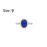 Asfour Crystal Halo Ring With Blue Oval Design In 925 Sterling Silver-RM0161-B-9