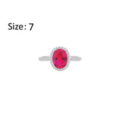 Asfour Crystal Halo Ring With Fuchsia Oval Design In 925 Sterling Silver-RM0161-F-7