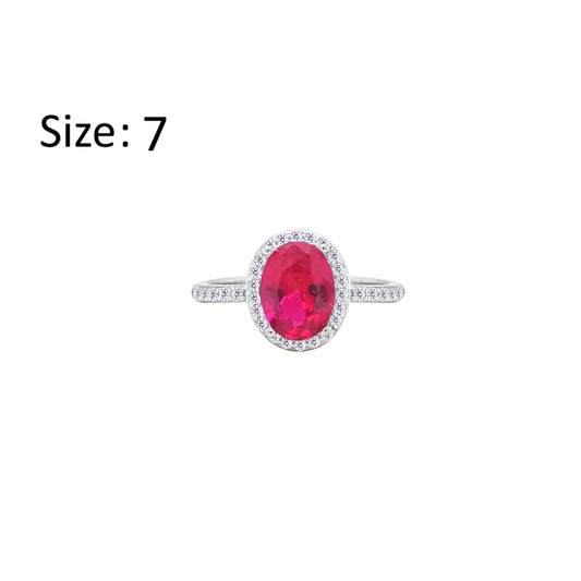Asfour Crystal Halo Ring With Fuchsia Oval Design In 925 Sterling Silver-RM0161-F-7