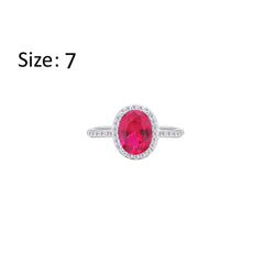Asfour Creations Halo Ring With Fuchsia Oval Design In 925 Sterling Silver – Size 7 – RM0161-F-7