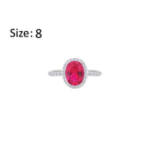 Asfour Crystal Halo Ring With Fuchsia Oval Design In 925 Sterling Silver-RM0161-F-8