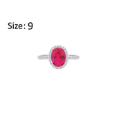 Asfour Crystal Halo Ring With Fuchsia Oval Design In 925 Sterling Silver-RM0161-F-9
