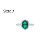 Asfour Crystal Halo Ring With Emerald Green Oval Design In 925 Sterling Silver-RM0161-G-7