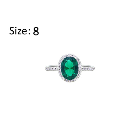 Asfour Crystal Halo Ring With Emerald Green Oval Design In 925 Sterling Silver-RM0161-G-8