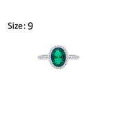 Asfour Crystal Halo Ring With Emerald Green Oval Design In 925 Sterling Silver-RM0161-G-9