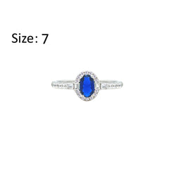 Asfour Crystal Halo Ring With Blue Oval Design In 925 Sterling Silver-RM0162-B-7