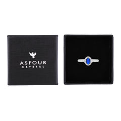 Asfour Crystal Halo Ring With Blue Oval Design In 925 Sterling Silver-RM0162-B-7