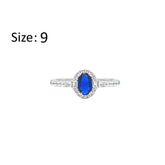Asfour Crystal Halo Ring With Blue Oval Design In 925 Sterling Silver-RM0162-B-9