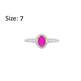 Asfour Crystal Halo Ring With Fuchsia Oval Design In 925 Sterling Silver-RM0162-F-7