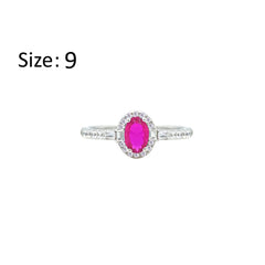 Asfour Creations Halo Ring With Fuchsia Oval Design In 925 Sterling Silver – Size 9 – RM0162-F-9