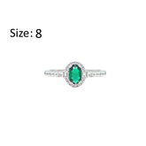 Asfour Crystal Halo Ring With Emerald Green Oval Design In 925 Sterling Silver-RM0162-G-8