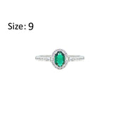 Asfour Crystal Halo Ring With Emerald Green Oval Design In 925 Sterling Silver-RM0162-G-9
