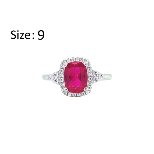Asfour Crystal Halo Ring With Ruby Emerald Design In 925 Sterling Silver-RM0164-R-9