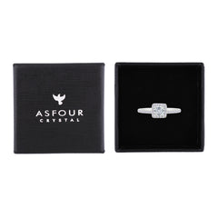 Asfour Crystal Halo Ring With Zircon Square Design In 925 Sterling Silver-RM0166-8