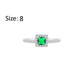 Asfour Crystal Halo Ring With Green Emerald Square Design In 925 Sterling Silver-RM0166-G-8