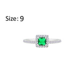 Asfour Crystal Halo Ring With Green Emerald Square Design In 925 Sterling Silver-RM0166-G-9