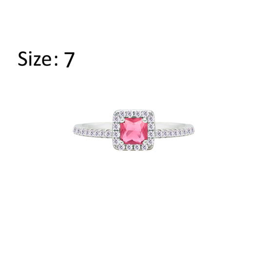 Asfour Creations Halo Ring With Dark Rose Square Design In 925 Sterling Silver – Size 7 – RM0166-O5-7