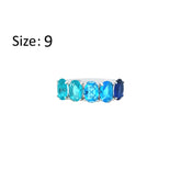 Asfour Crystal Fashion Ring With Blue & Gradient Aquamarine Oval Stones In 925 Sterling Silver-RM0167-MB-9