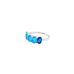 Asfour Crystal Fashion Ring With Blue & Gradient Aquamarine Oval Stones In 925 Sterling Silver-RM0167-MB-9