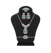 Asfour Crystal Jewe&lry Set Of Necklace & Bracelet & Earrings And Ring With Emerald Decorative Design Inlaid With Zircon In 925 Sterling Silver-SD0016-WG-7