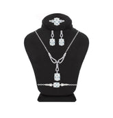 Asfour Crystal Jewelry Set Of Necklace & Bracelet & Earrings And Ring With Decorative Oval Design In 925 Sterling Silver-SD0018-9