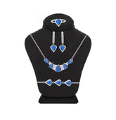 Asfour Crystal Jewelry Set Of Necklace & Bracelet & Earrings And Ring With Decorative Blue Pear Design In 925 Sterling Silver-SD0019-B-7