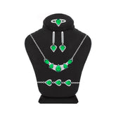 Asfour Crystal Jewelry Set Of Necklace & Bracelet & Earrings And Ring With Decorative Emerald Pear Design In 925 Sterling Silver-SD0019-G-9