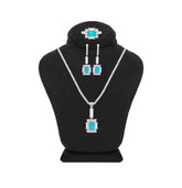 Asfour Crystal Jewelry Set With Decorative Turquoise Emerald Design In 925 Sterling Silver-SD0050-GC-9
