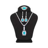 عصفور كريستال طقم فضة عيار 925 بتصميم اميرالد زخرفي لون تركواز مرصع بفصوص الزركون - SD0050-GC-9