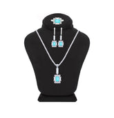Asfour Crystal Jewelry Set With Decorative Light Turquoise Emerald Design In 925 Sterling Silver-SD0050-LGC-8