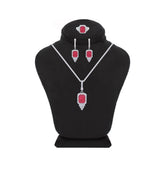 Asfour Crystal Jewelry Set With Decorative Fuchsia Emerald Design In 925 Sterling Silver-SD0051-F-7