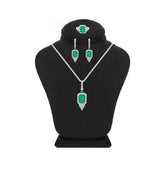 Asfour Crystal Jewelry Set With Decorative Emerald Design In 925 Sterling Silver-SD0051-G-9