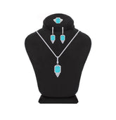 Asfour Crystal Jewelry Set With Decorative Turquoise Emerald Design In 925 Sterling Silver-SD0051-GC-8