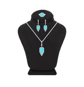 Asfour Crystal Jewelry Set With Decorative Turquoise Emerald Design In 925 Sterling Silver-SD0051-LGC-7