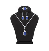Asfour Crystal Jewelry Set With Decorative Blue Design In 925 Sterling Silver-SD0052-B-9