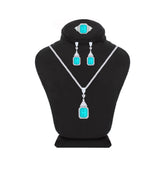 Asfour Crystal Jewelry Set With Decorative Turquoise Design In 925 Sterling Silver-SD0052-GC-9