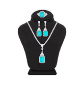 Asfour Crystal Jewelry Set With Decorative Turquoise Design In 925 Sterling Silver-SD0052-GC-9