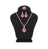 Asfour Crystal Jewelry Set With Decorative Fuchsia Hamsa Design In 925 Sterling Silver-SD0053-F-8