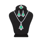 Asfour Crystal Jewelry Set With Decorative Emerald Hamsa Design In 925 Sterling Silver-SD0053-G-8
