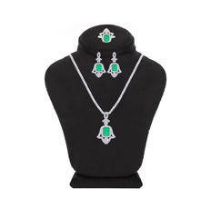 عصفور كريستال طقم فضة عيار 925 بتصميم كف يد ( خمسة ) اخضر مرصع بفصوص الزركون - SD0053-G-8