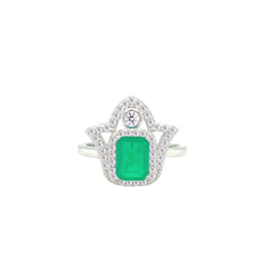 عصفور كريستال طقم فضة عيار 925 بتصميم كف يد ( خمسة ) اخضر مرصع بفصوص الزركون - SD0053-G-8