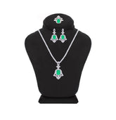 Asfour Crystal Jewelry Set With Decorative Emerald Hamsa Design In 925 Sterling Silver-SD0053-G-9